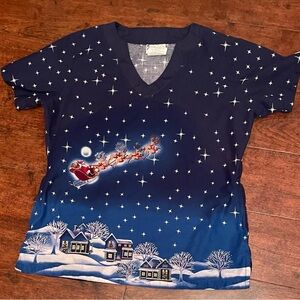Santa print scrub top